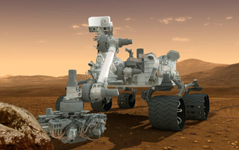 an artist's concept featuring NASA's Mars Science Laboratory Curiosity rover, a mobile robot