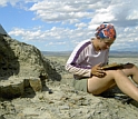 Ellen Currano collecting fossil leaves from a site that is 57 million years old in Wyoming.