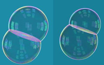 Side-by-side images of double-bubbles of equal and unequal volume chambers.