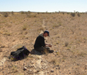 Photo of scientist Tim Lyons looking at a sample from the Georgina Basin in Queensland, Australia.