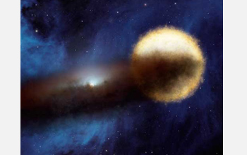 Artist's concept of supergiant star Epsilon Aurigae starting to be eclipsed by the dust disk.