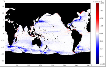 Satellite data show areas of the oceans where 