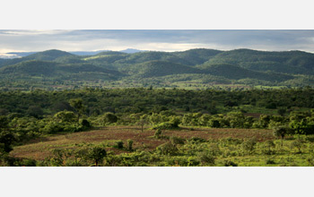 Photo of agricultural area in southern Zambia with hills in background..