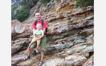 Photo of Cristiano and Claudio Collettini at the Zuccale Fault, Isle of Elba, Italy.