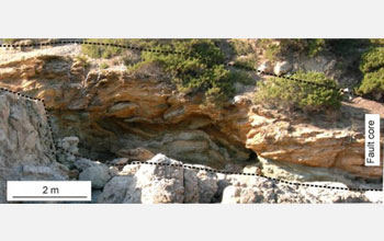the fault core seen in the Zuccale fault in Elba, Italy.