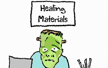 Cartoon monster under words Healing Materials