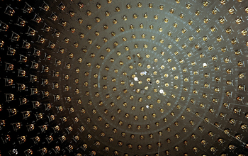 Inside MiniBooNE experiment's tank, covered with 1280 inward-facing photomultiplier tubes