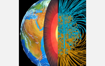 View of Earth's interior showing the mantle and core.