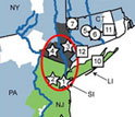 Map showing the present and former range of the new frog species in New York and New Jersey.