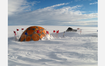 Photo of the researchers' field camp on the Greenland Ice Sheet.