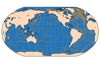 Map of sampling locations used to study ocean carbon chemistry.
