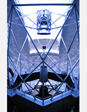 An interior view of the Keck I Telescope at the W. M. Keck Observatory in Hawaii.