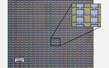 Optical micrograph showing an array of graphene transistors prepared on silicon carbide.
