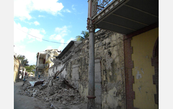 Photo showing damage in downtown Jacmel, Haiti, from the Jan. 12, 2010, earthquake.