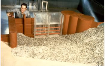 Model used to study and help design improvements for the St. Cloud Hydropower Dam