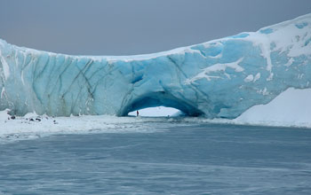 Natural arch in a glacier at Norsel Point, Anvers Island, Antarctica