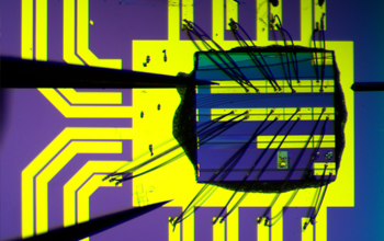 An optical microscope image of a photonic integrated circuit