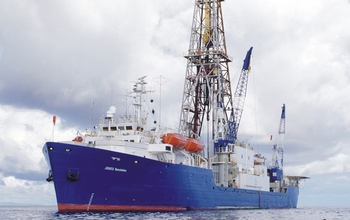 The scientific drillship JOIDES Resolution at sea
