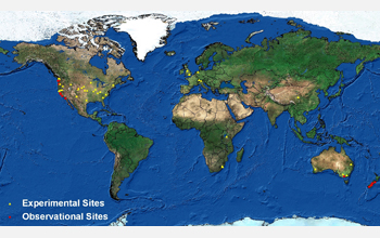World map showing NSF Nutrient Network research sites.