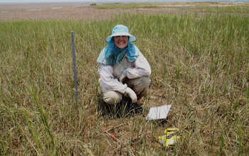 Photo of Virginia Schutte collecting data in the field.