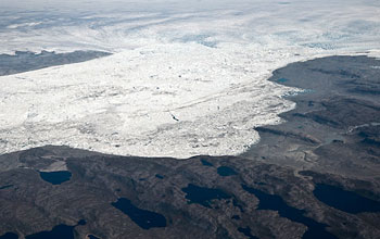 Photo of Jakobshavn Isfjord, the largest outlet glacier on Greenland's West Coast.