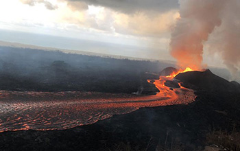 Fissure 8 lava fountain and lava channel during 2018 Kīlauea eruption