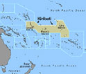 Map showing Kiribati and the 33 coral atolls that make up this nation.
