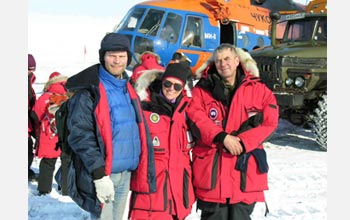 Photo of scientists at work investigating the past climate history of the Arctic region.