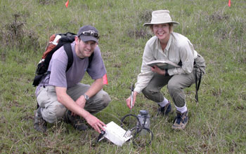 Photo of Ed Ayres and Diana Wall measuring indicators of soil biological activity in Kenya.