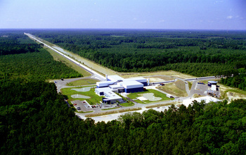 Aerial view of LIGO's detector site in Livingston, Louisiana.