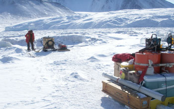 Photo of the McMurdo Dry Valleys site in Antarctica where a dive hole is being melted.
