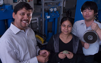 Scientists Rajdeep Dasgupta, Ananya Mallik and Kyusei Tsuno at work in the lab.