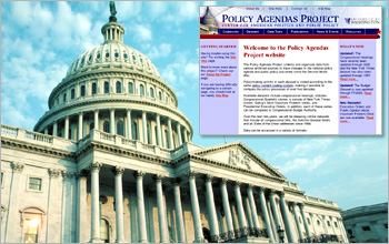 Capital Building with inset of Policy Agendas Website.