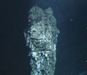 Photo of a hydrothermal sulfide spire on the Juan de Fuca Ridge in the Pacific Ocean.