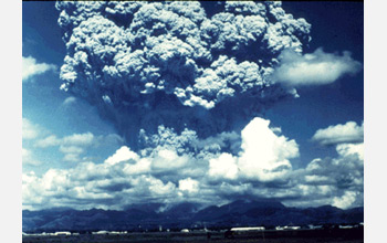 Photo of an 18-kilometer-high plume from one of a series of eruptions in 1991 at Mount Pinatubo.