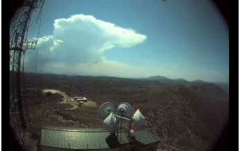 Screen capture from video showing smoke from a wildfire