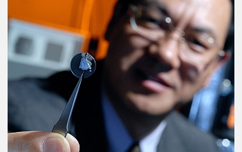 Georgia Tech Professor Zhong Lin Wang holds a sample nanowire array.