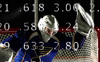 NHL hockey player with numbers superimposed