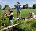 Photo of scientists collecting stream water samples on a golf course near Jackson Hole, Wyoming.