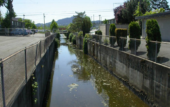 Photo of an urban drainage canal in Oregon.