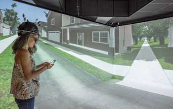 Girl texting while walking in a virtual environment