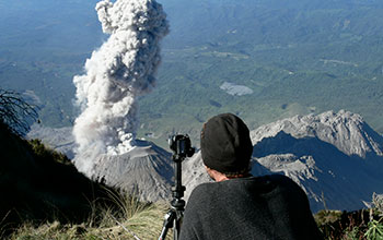 Filming explosions coming from Santiaguito, as viewed from the summit of Santa Maria