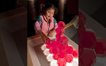 Tessallating truncated octahedrons at the"Space-filling Blocks" activity a the Exploratori