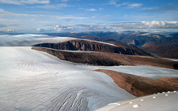 Outlet glaciers from a large mountain top ice cap on northeast Baffin Island, Arctic Canada