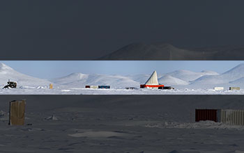 Panoramic view of drilling platform on the ice cover of Lake El'gygytgyn