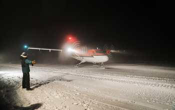 Airplane taxis down runway at Amundsen-Scott South Pole Station