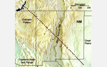 Diagonal line showing location of RISTRA seismic instruments.