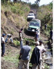 The team is preparing the "road" on the way to the Kibish field site.