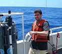 Scientist Erik Zinser collects Prochlorococcus plankton in the Atlantic Ocean.