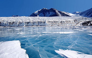 blue ice covering Lake Fryxell in the Transantarctic Mountains